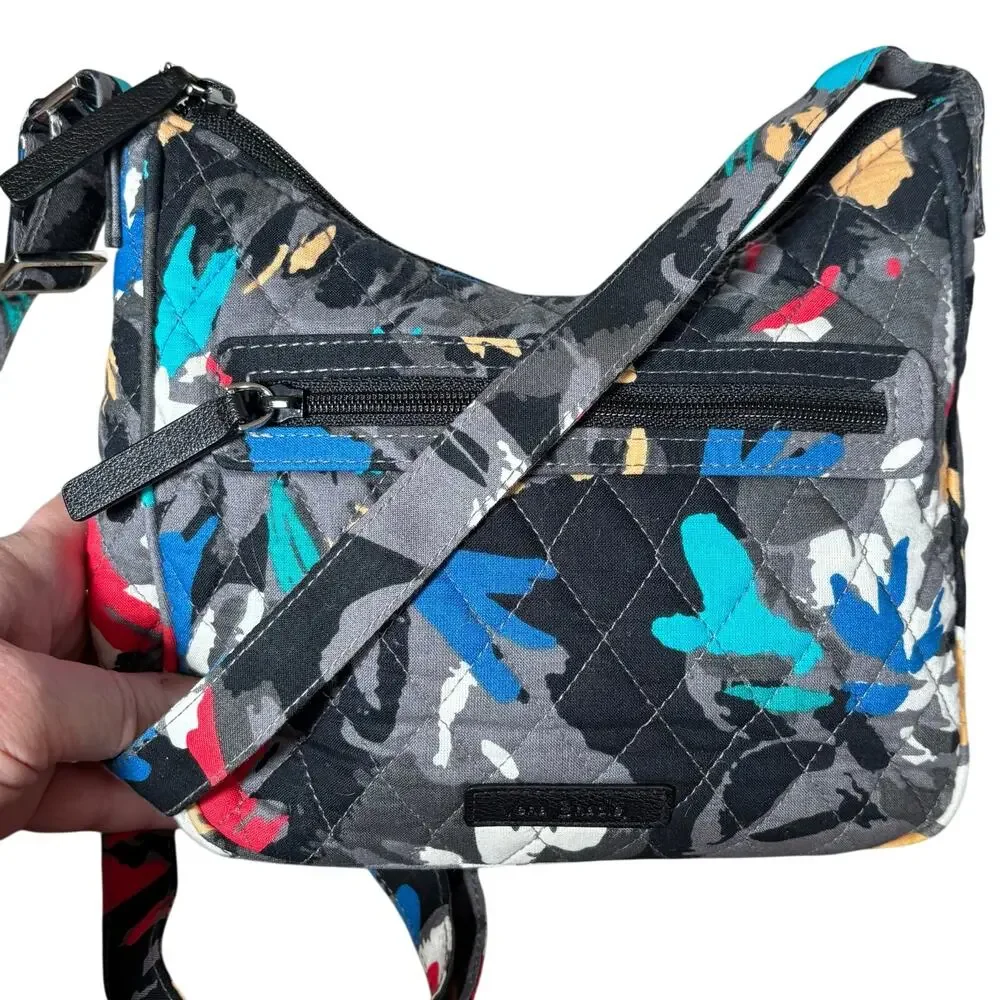 Vera Bradley quilted shoulder crossbody bag purse black gray quilted cotton